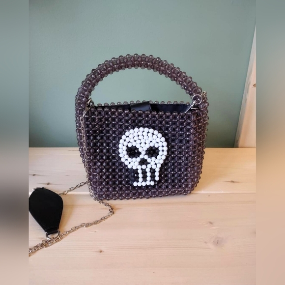 Bouffant and Broken Hearts Handbags - Bouffants and Broken Hearts by Kendra Dandy Viral Beaded Skull Shoulder Bag